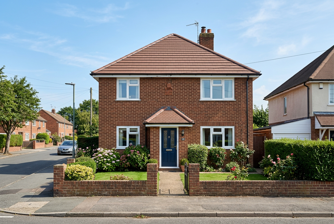 British detached house with a brand new tiled roof